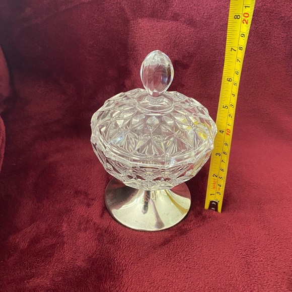 Vintage Wallace 9123 Silver Plate and Crystal Lidded Pedestal Candy Dish USA - Picture 13 of 16